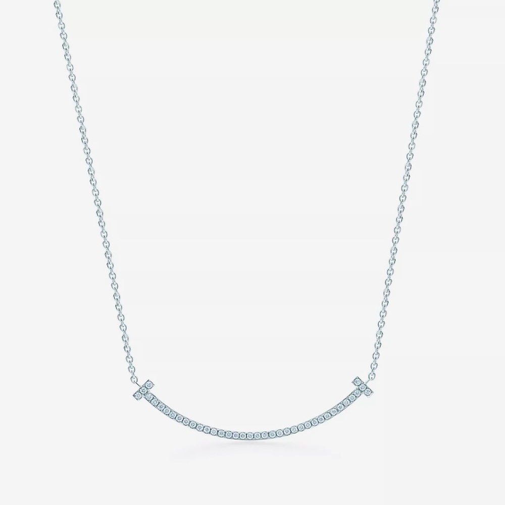 Tiffany T Smile Pendant in White Gold with Diamonds Small